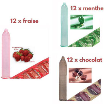 Image de Condom Trustex pqt 36 (12 x Fraise) (12 x Menthe) (12 x Chocolat)