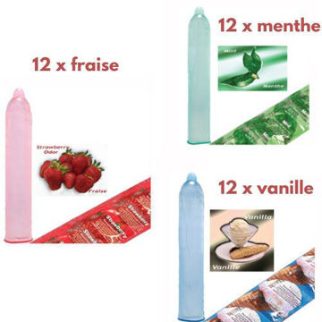 Image de Condom Trustex pqt 36 (12 x Fraise) (12 x Menthe) (12 x Vanille)