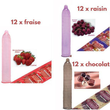 Image de Condom Trustex pqt 36 (12 x Fraise) (12 x Raisin) (12 x Chocolat)