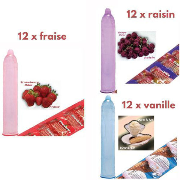 Image de Condom Trustex pqt 36 (12 x Fraise) (12 x Raisin) (12 x Vanille)