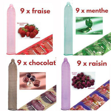 Image de Condom Trustex pqt 36 (9 x Fraise) (9 x Chocolat) (9 x Menthe) (9 x Raisin)